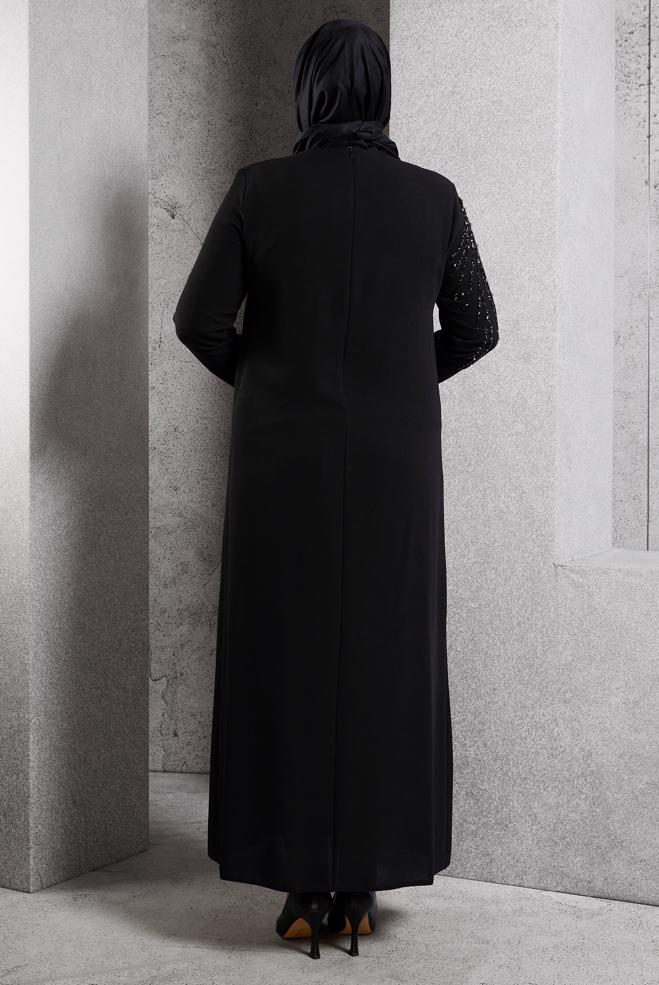 Vêtements hijab NOIR ROBE DE SOIRÉE AVEC BIJOU 20620 - ALVİNA