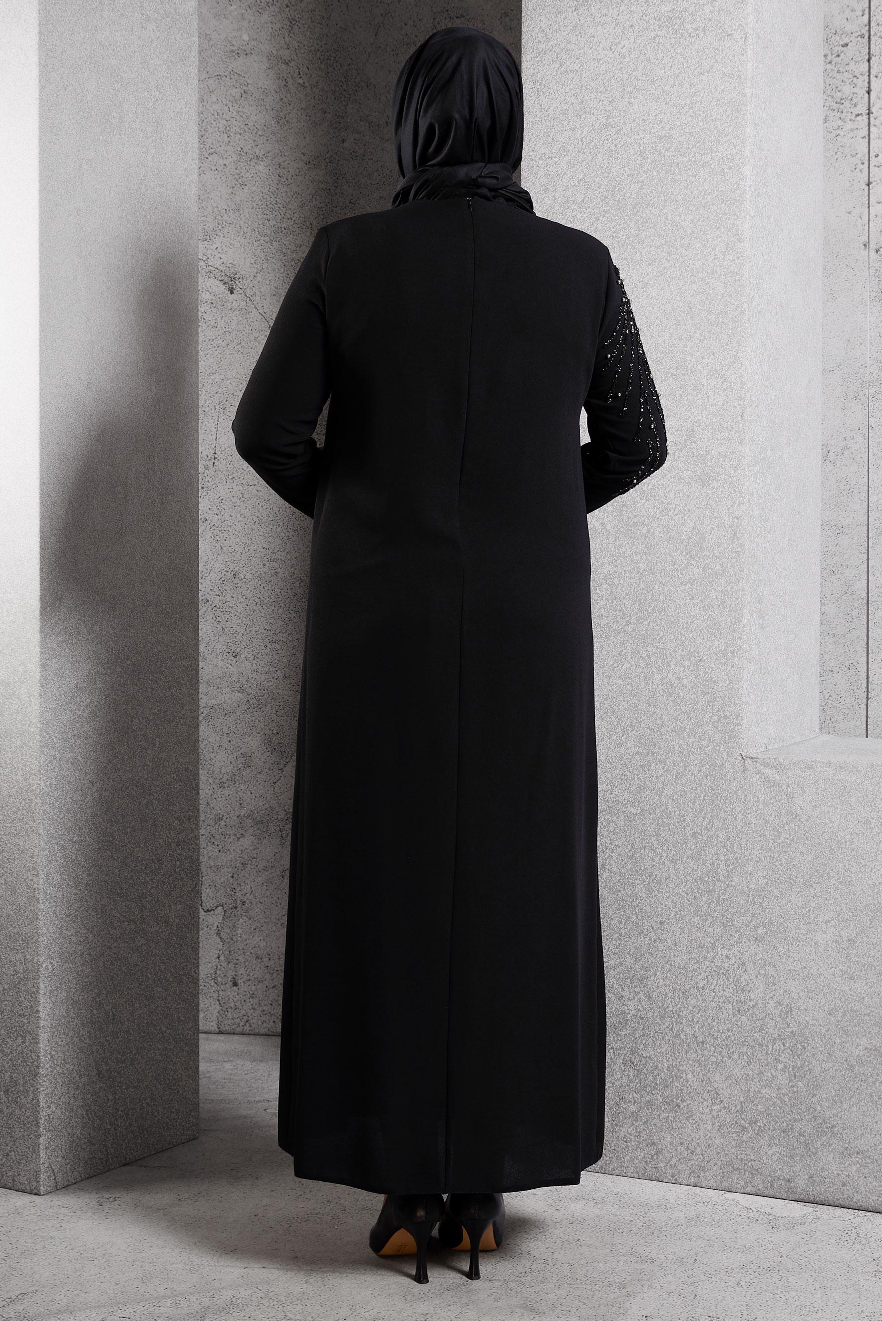 Vêtements hijab NOIR ROBE DE SOIRÉE AVEC BIJOU 20620