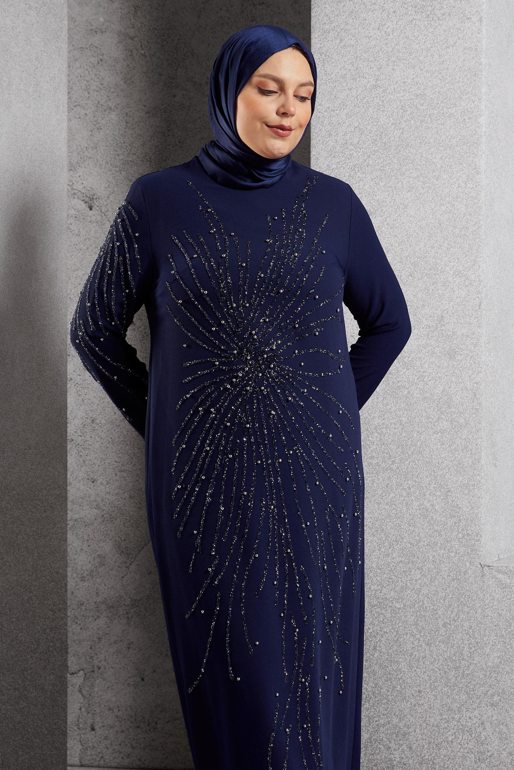 Vêtements hijab BLEU MARINE ROBE DE SOIRÉE AVEC BIJOU 20620
