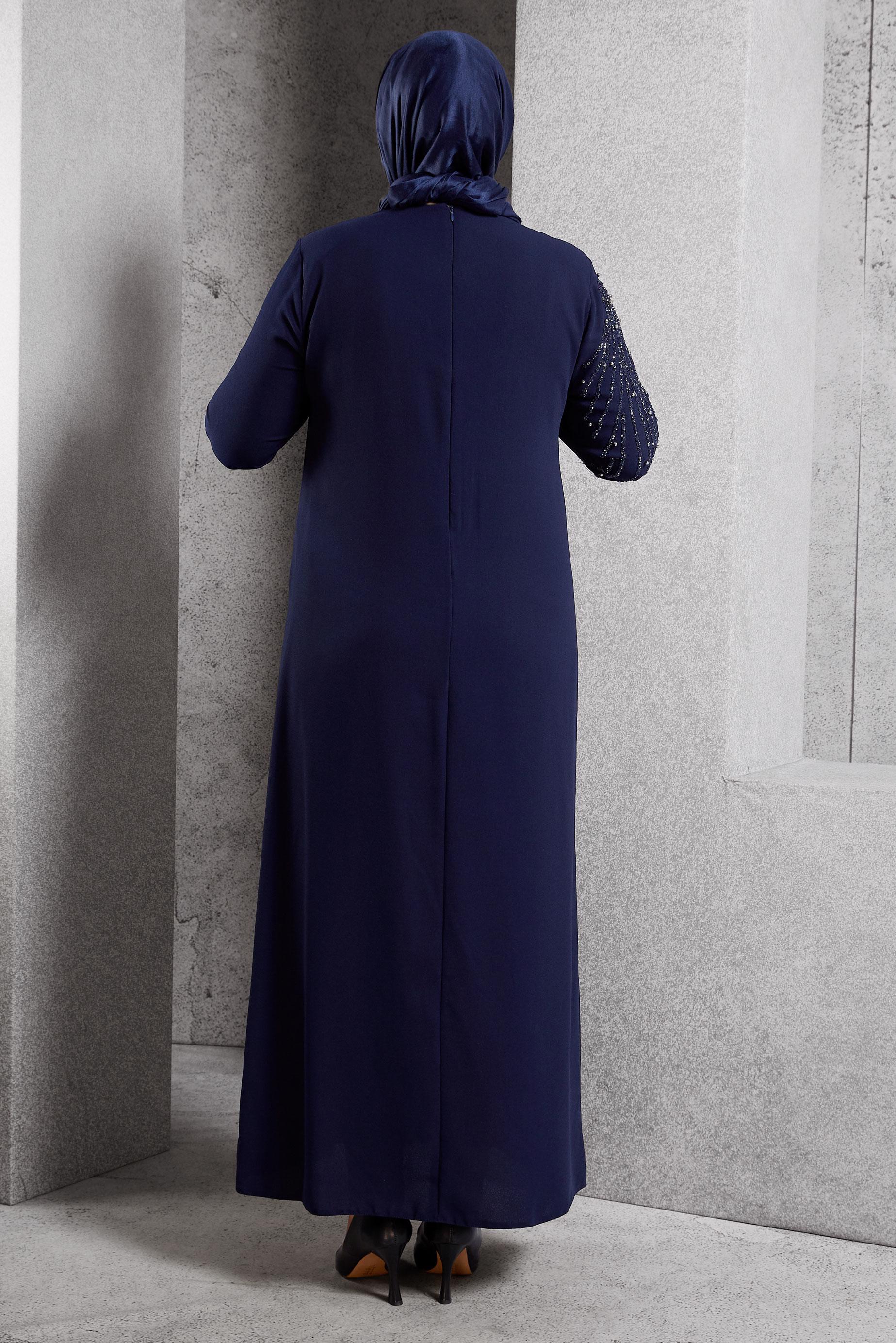 Vêtements hijab BLEU MARINE ROBE DE SOIRÉE AVEC BIJOU 20620