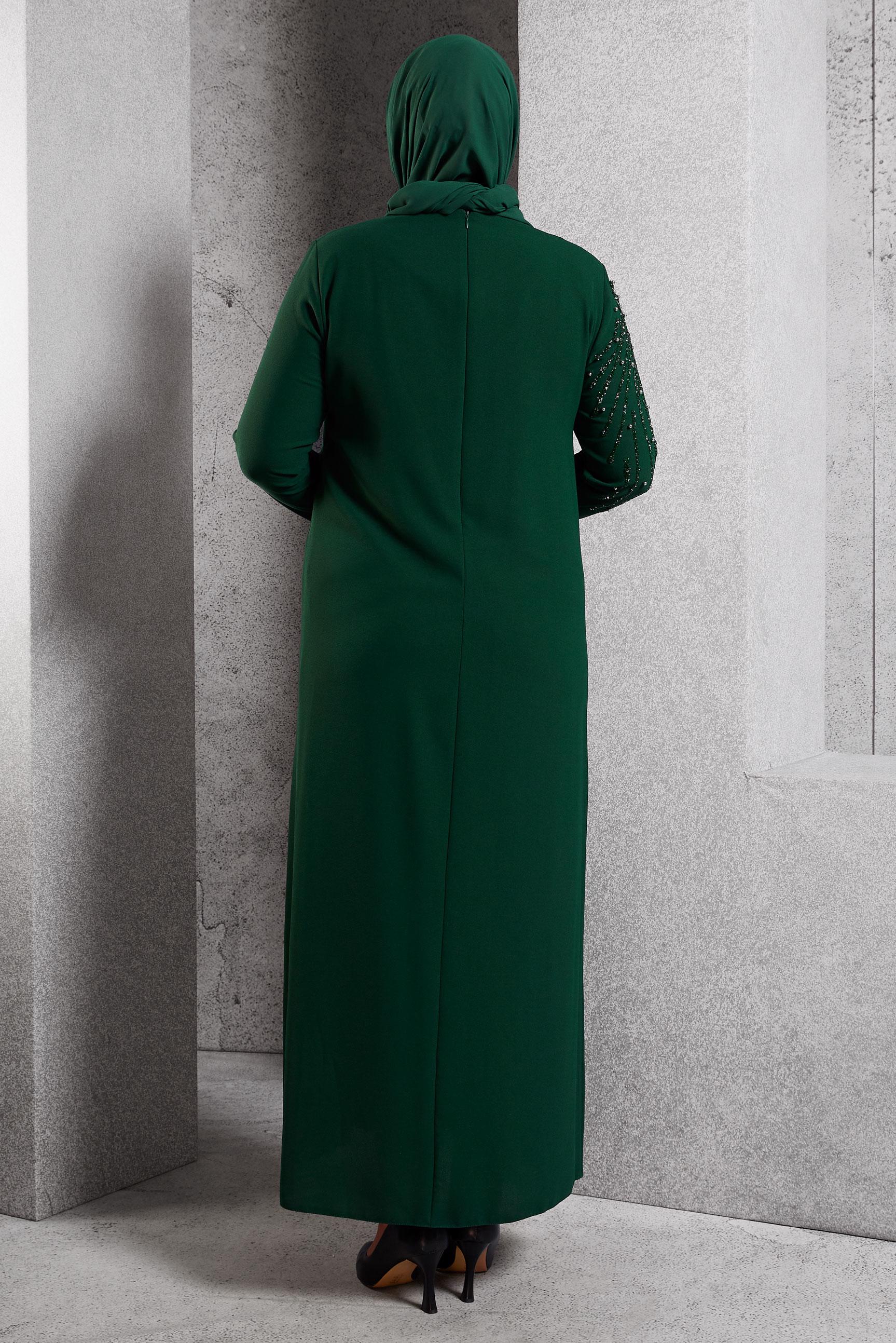 Vêtements hijab VERT ROBE DE SOIRÉE AVEC BIJOU 20620