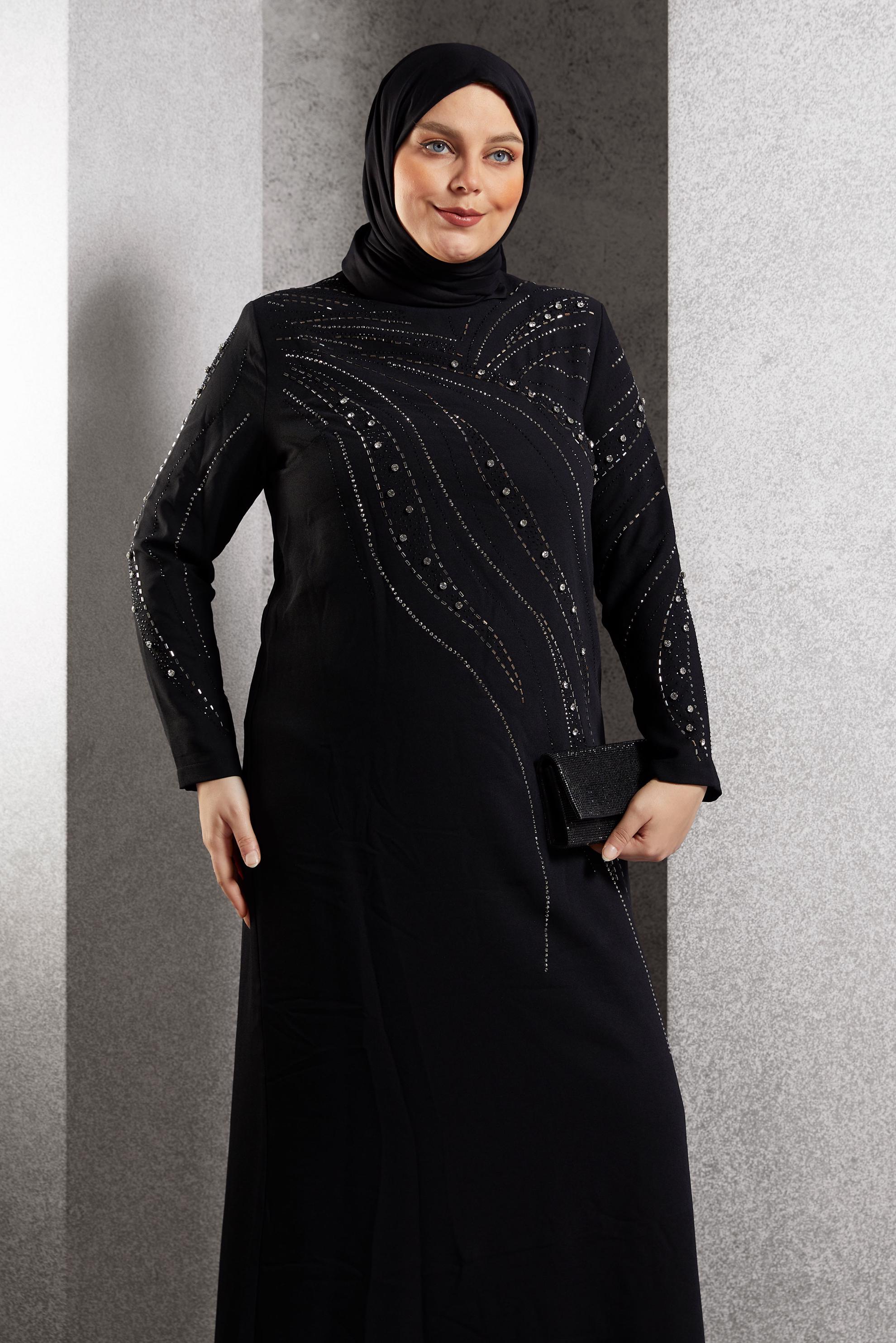 Vêtements hijab NOIR ROBE DE SOIRÉE AVEC BIJOU 20621