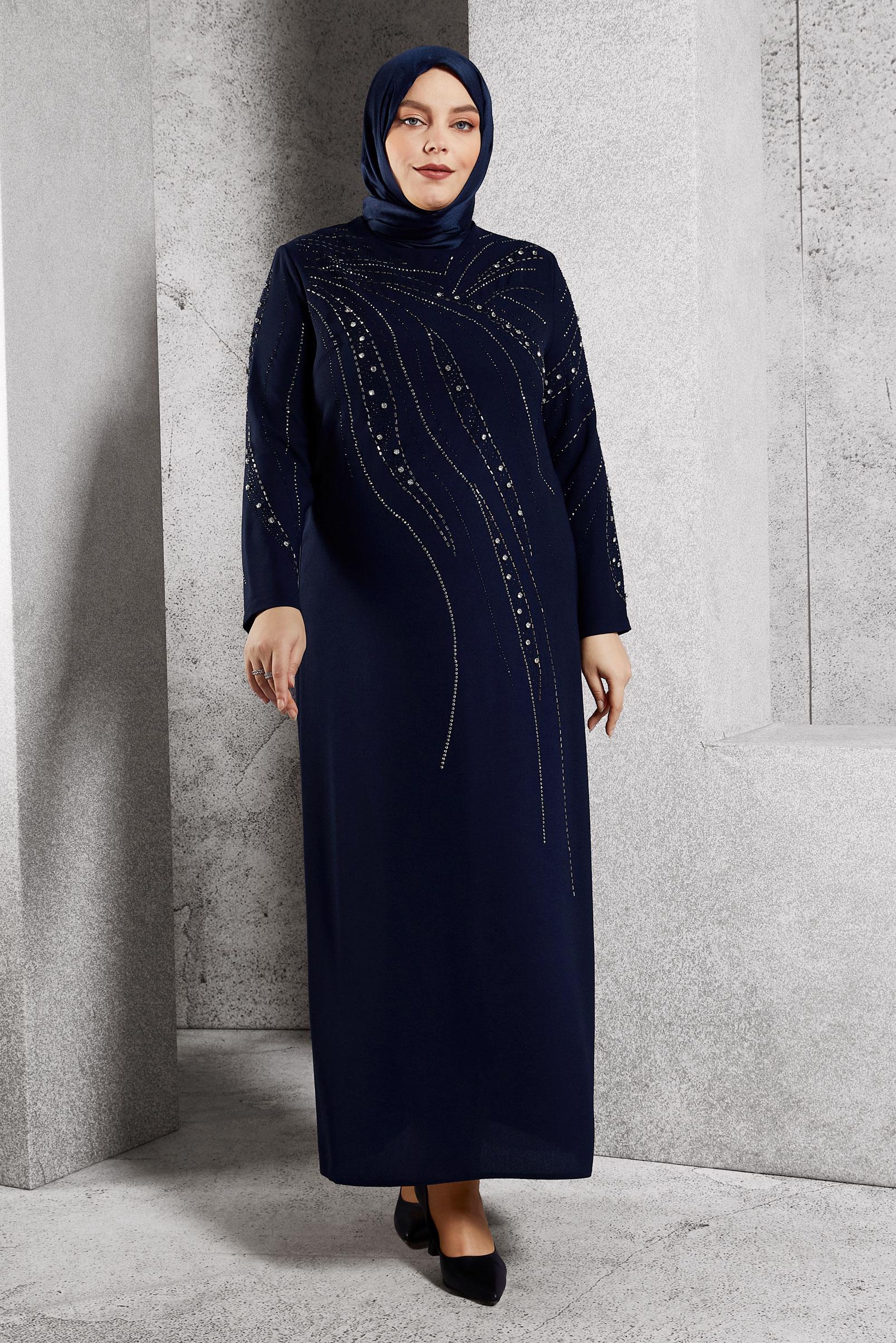 Vêtements hijab BLEU MARINE ROBE DE SOIRÉE AVEC BIJOU 20621