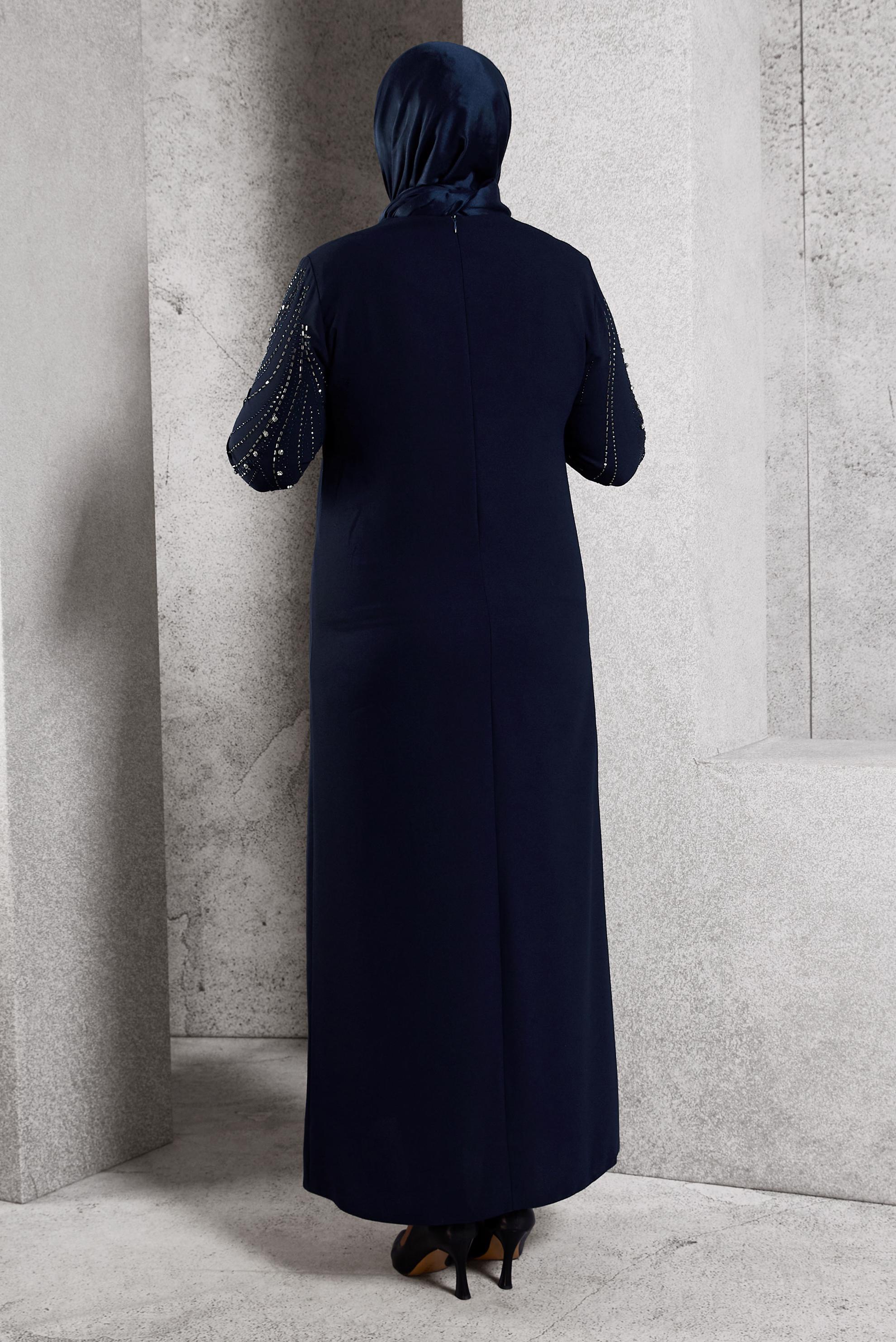 Vêtements hijab BLEU MARINE ROBE DE SOIRÉE AVEC BIJOU 20621