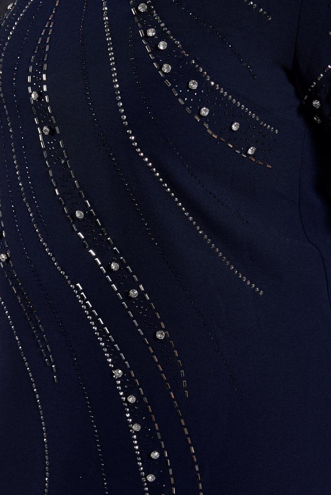 Tesettür giyim LACİVERT TAŞ BASKILI ABİYE ELBİSE 20621 - ALVİNA