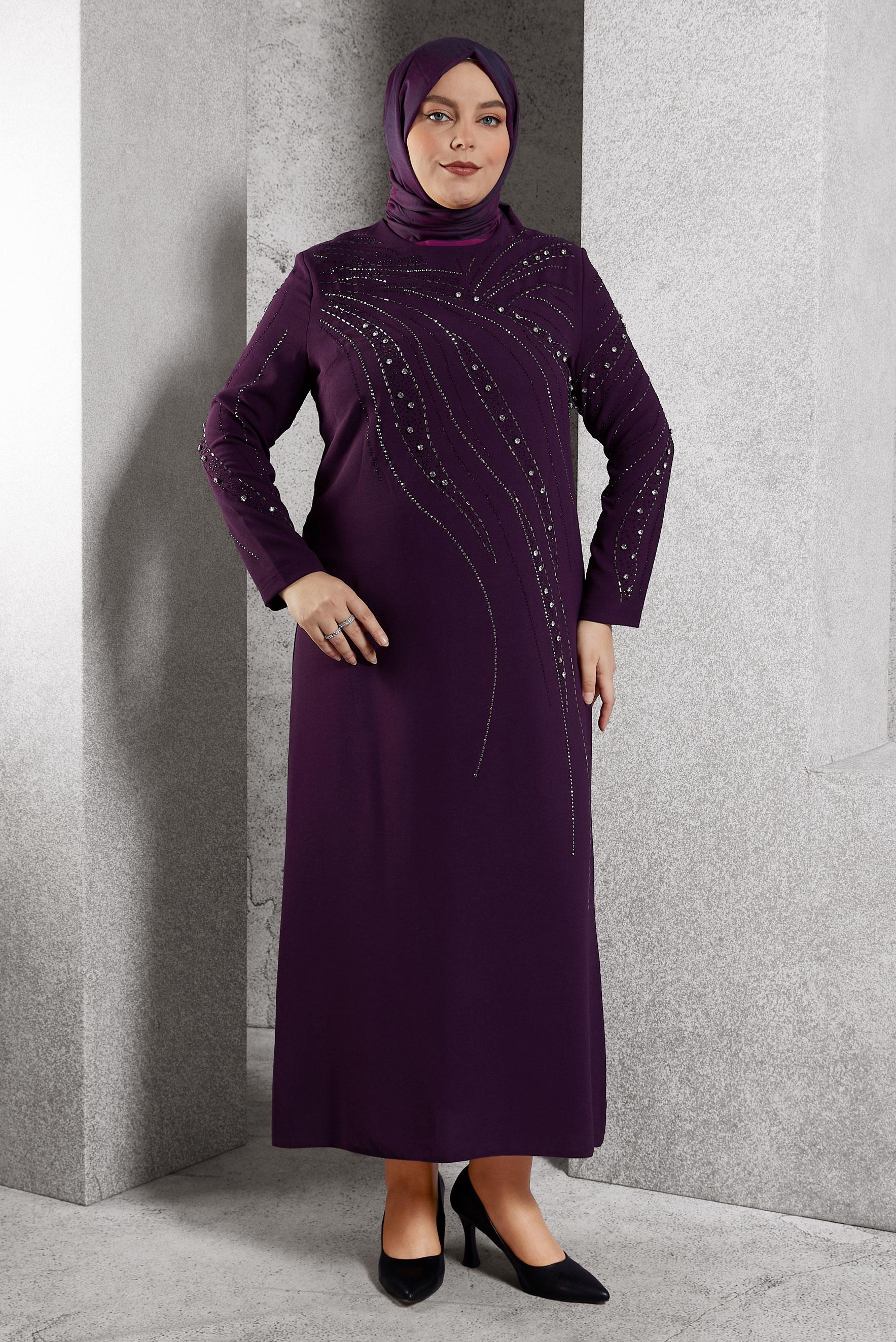 Vêtements hijab PRUNE ROBE DE SOIRÉE AVEC BIJOU 20621
