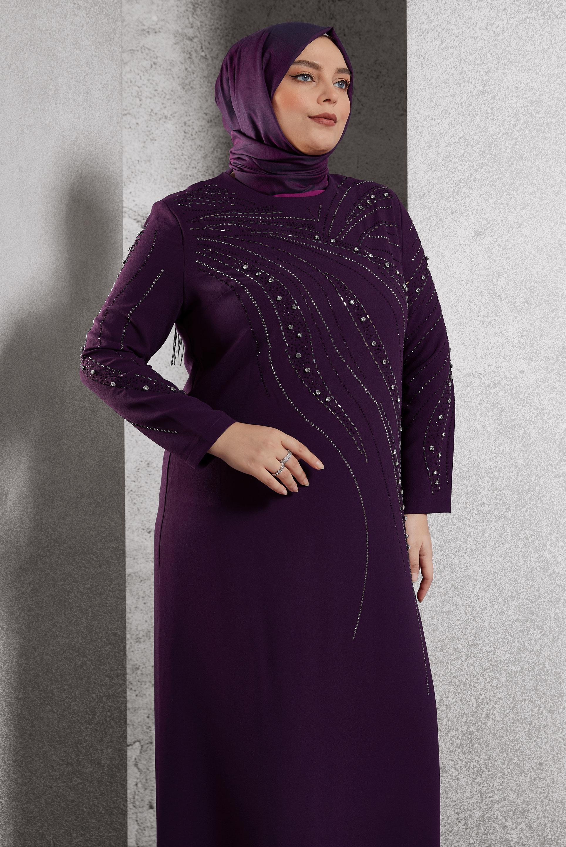 Vêtements hijab PRUNE ROBE DE SOIRÉE AVEC BIJOU 20621