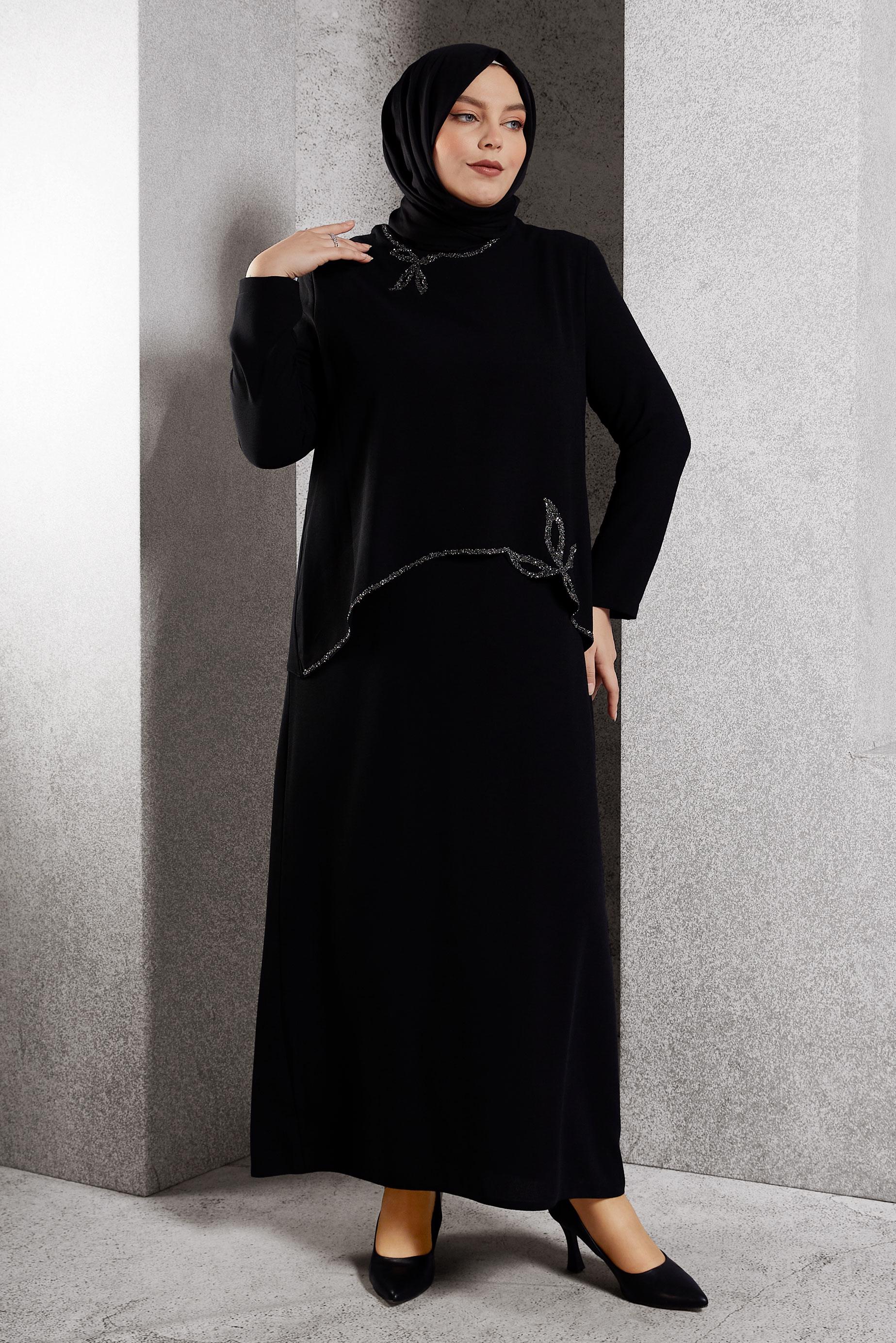 Vêtements hijab NOIR ROBE DE SOIRÉE AVEC BIJOU 20622