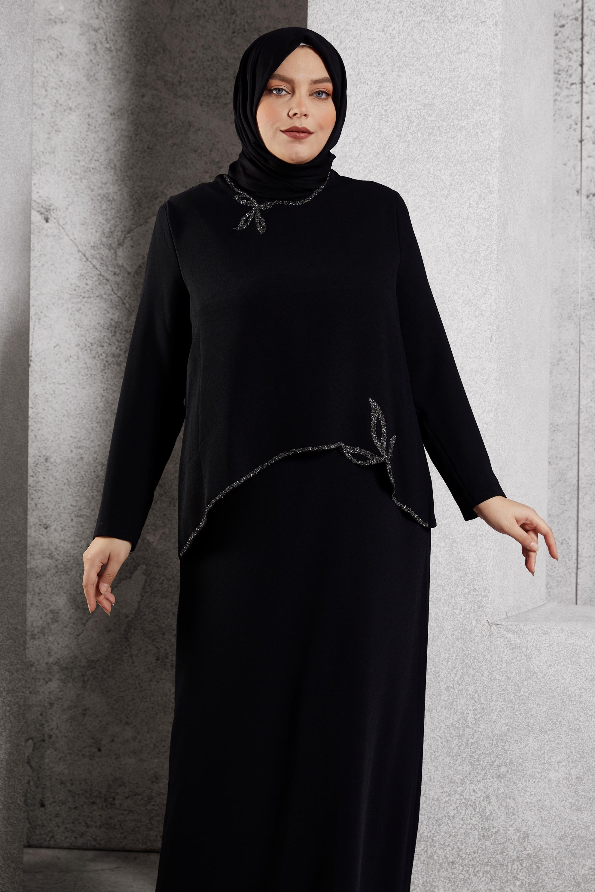 Vêtements hijab NOIR ROBE DE SOIRÉE AVEC BIJOU 20622