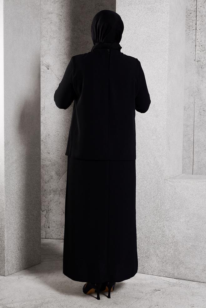 Vêtements hijab NOIR ROBE DE SOIRÉE AVEC BIJOU 20622 - ALVİNA