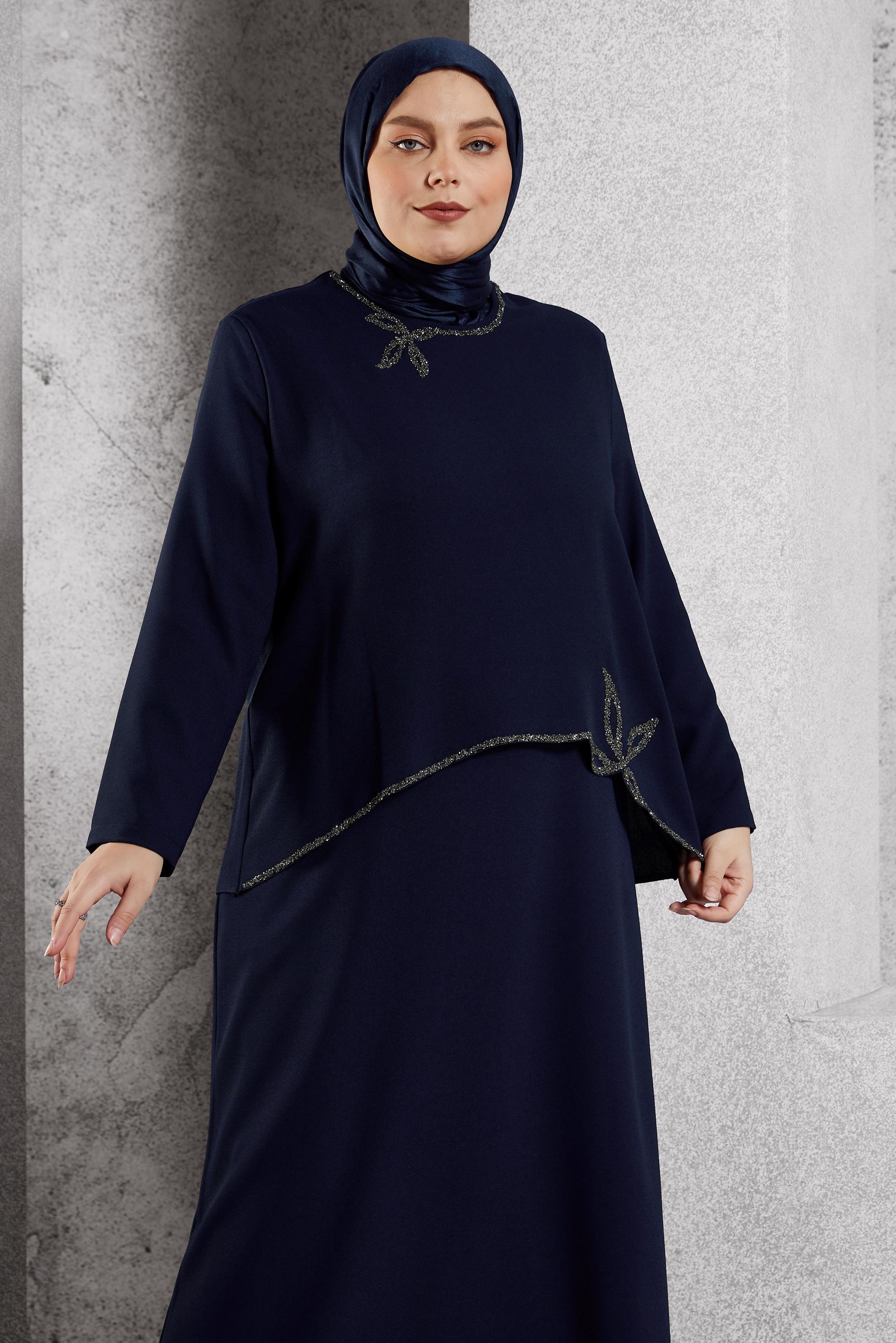 Vêtements hijab BLEU MARINE ROBE DE SOIRÉE AVEC BIJOU 20622