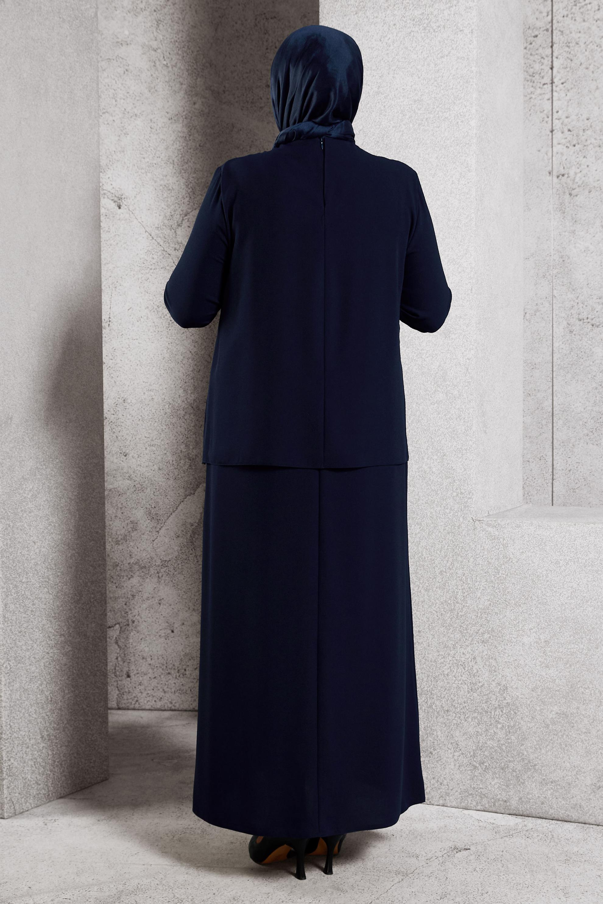 Vêtements hijab BLEU MARINE ROBE DE SOIRÉE AVEC BIJOU 20622