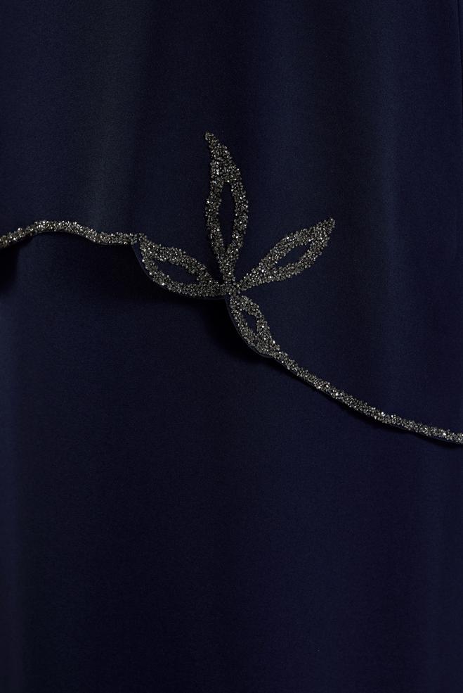 Vêtements hijab BLEU MARINE ROBE DE SOIRÉE AVEC BIJOU 20622 - ALVİNA