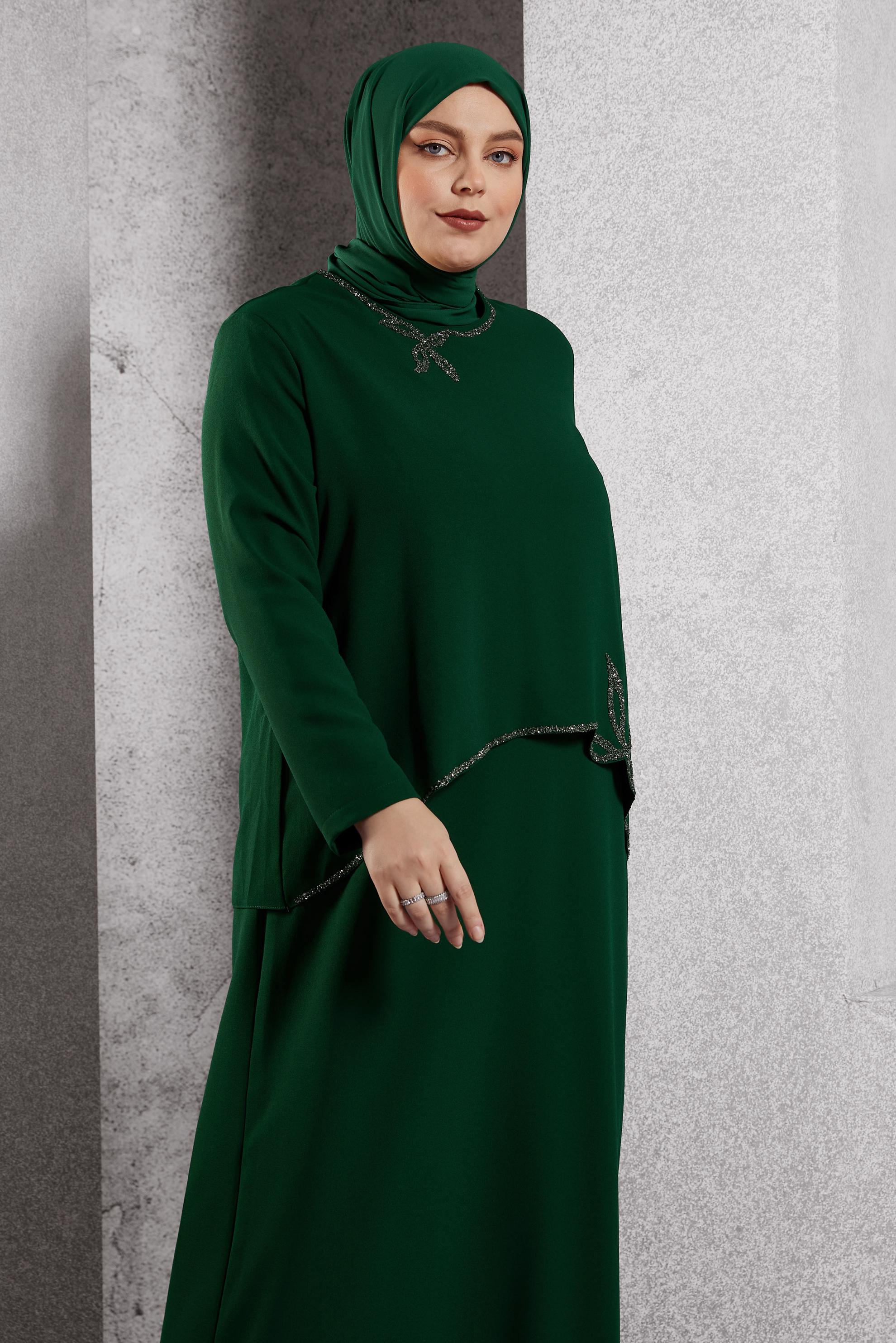 Vêtements hijab VERT ROBE DE SOIRÉE AVEC BIJOU 20622
