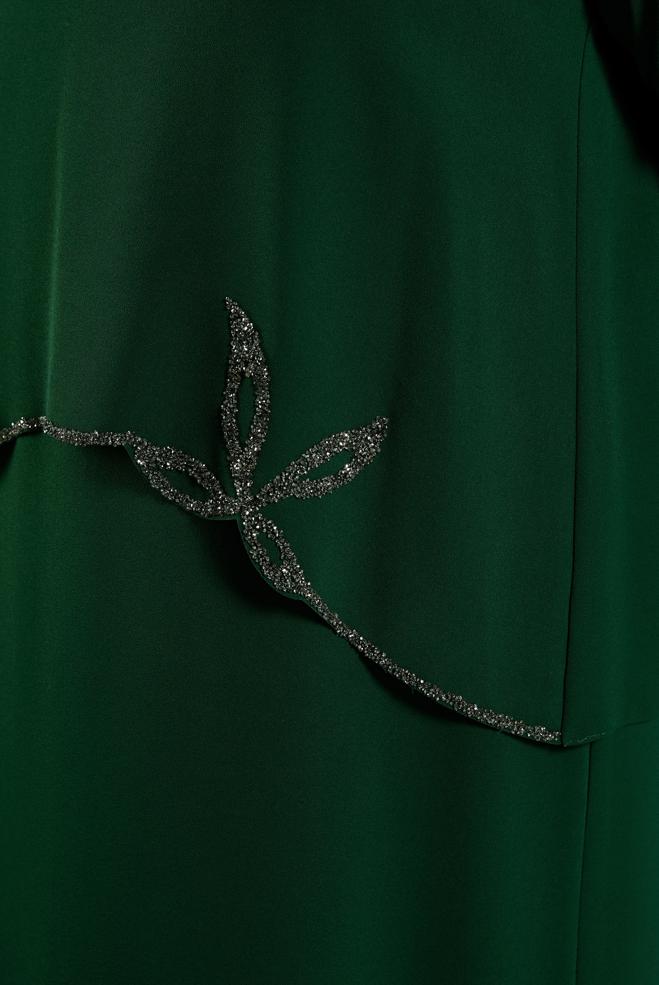 Vêtements hijab VERT ROBE DE SOIRÉE AVEC BIJOU 20622 - ALVİNA