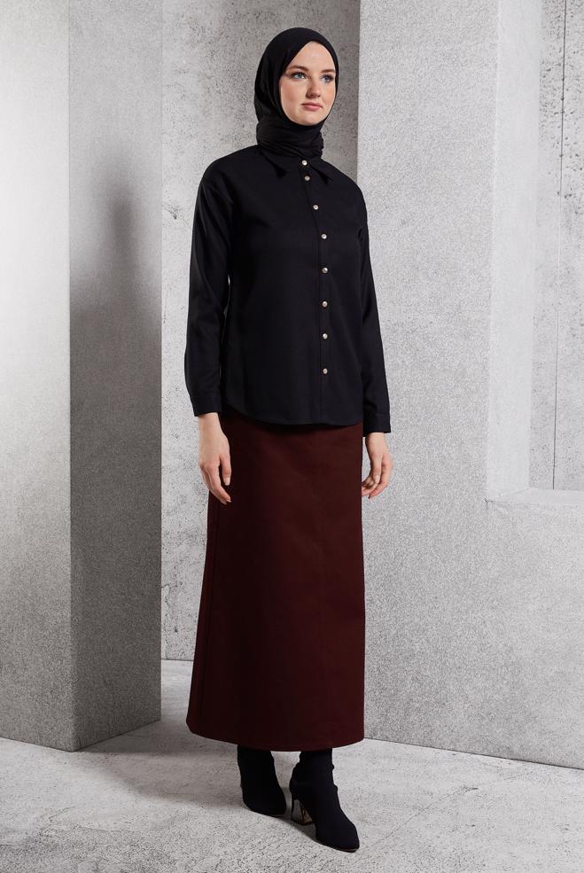 Vêtements hijab NOIR BLOUSE COL CHEMISE 45126 - ALVİNA