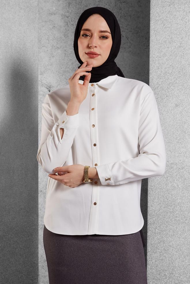 Tesettür giyim  GÖMLEK YAKA BLUZ 45126 - ALVİNA