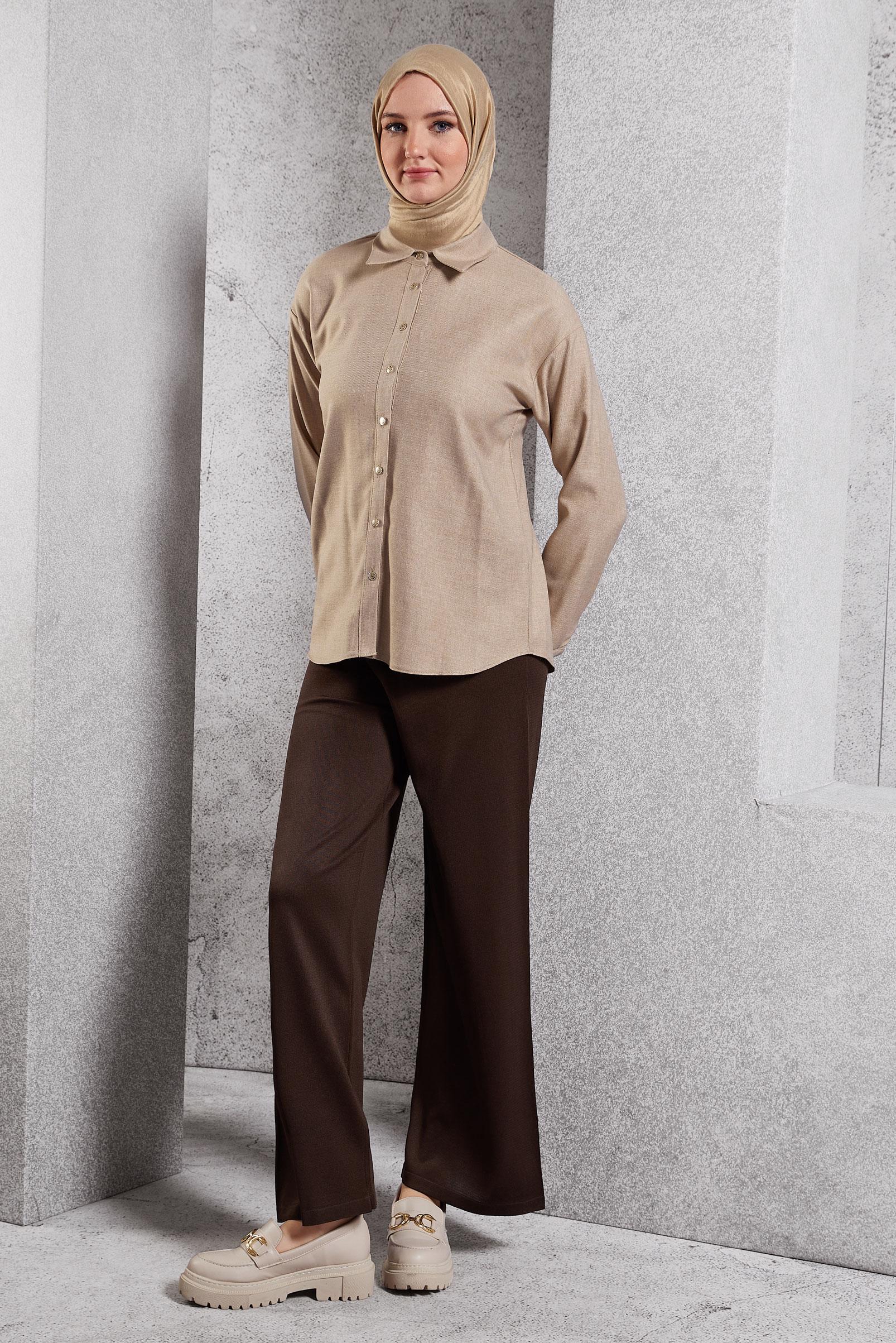 Vêtements hijab BEIGE BLOUSE COL CHEMISE 45126