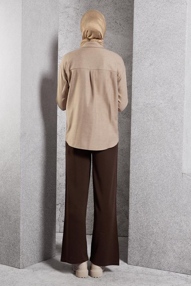 Vêtements hijab BEIGE BLOUSE COL CHEMISE 45126 - ALVİNA