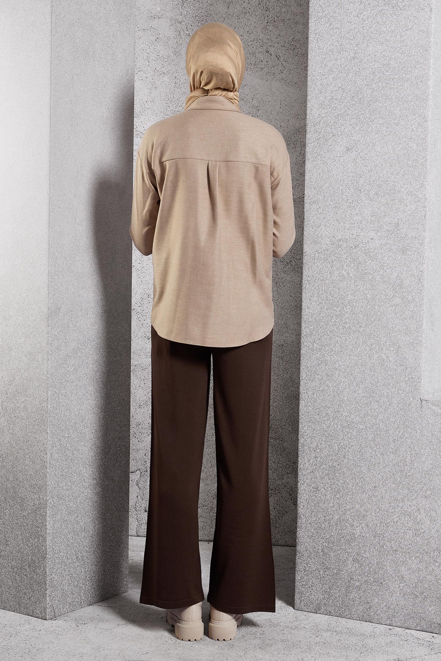 Vêtements hijab BEIGE BLOUSE COL CHEMISE 45126