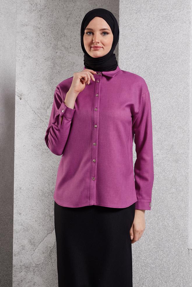 Vêtements hijab FUCHSIA BLOUSE COL CHEMISE 45126 - ALVİNA