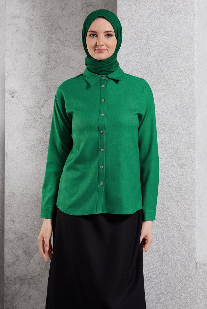 Vêtements hijab VERT BLOUSE COL CHEMISE 45126 - ALVİNA