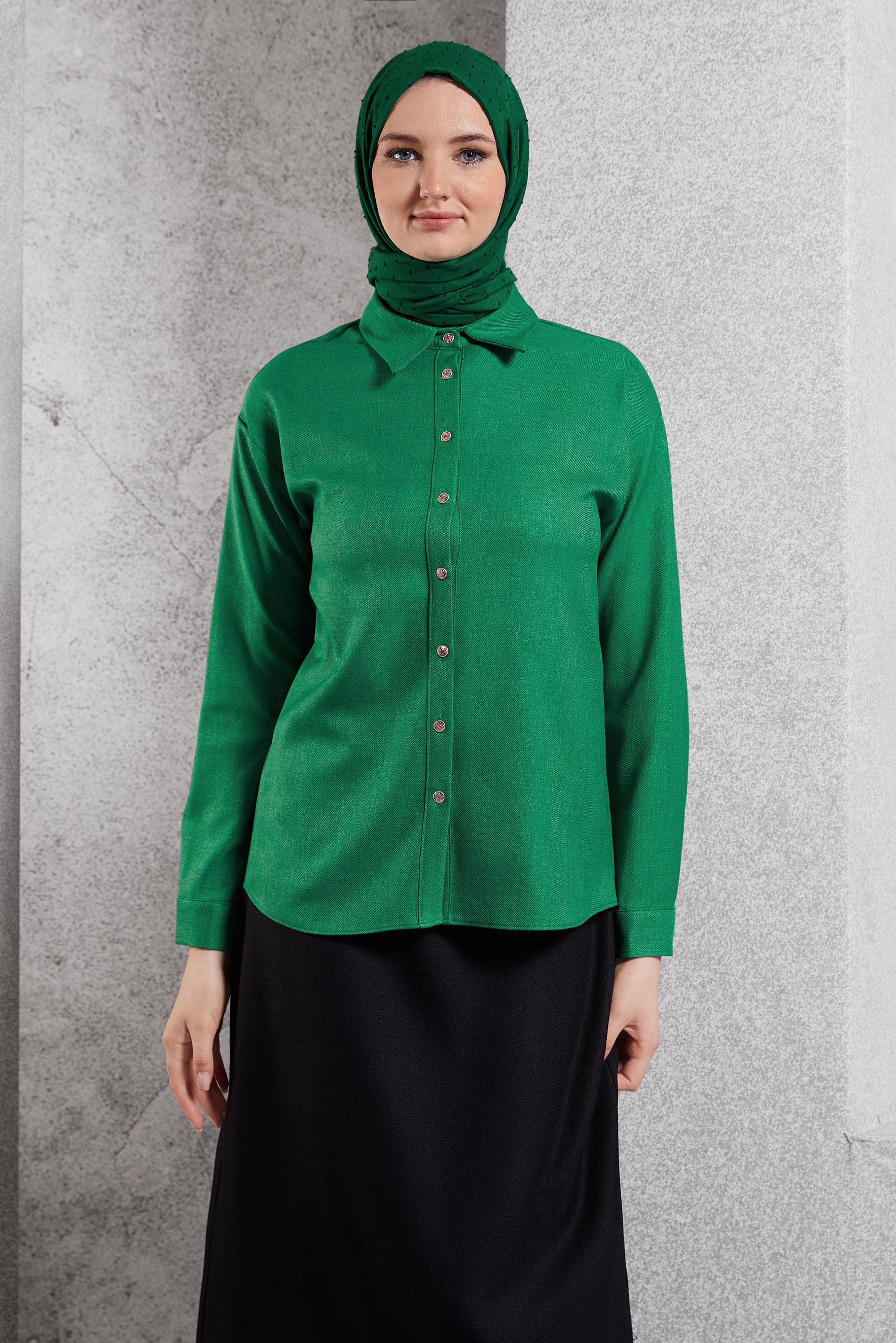 Hijab clothing GREEN SHIRT COLLAR BLOUSE 45126