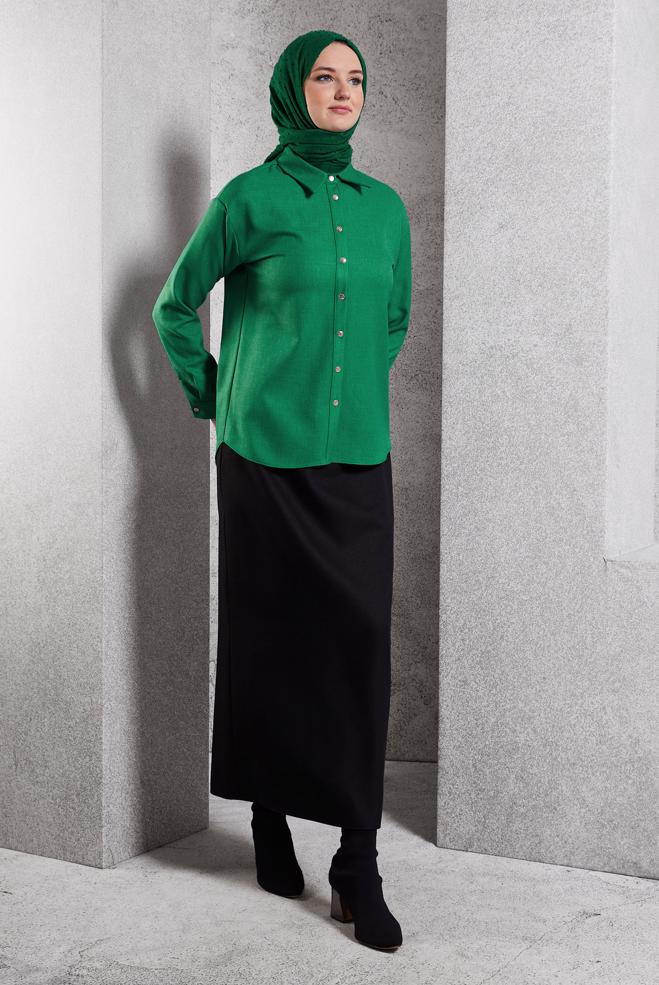 Vêtements hijab VERT BLOUSE COL CHEMISE 45126 - ALVİNA