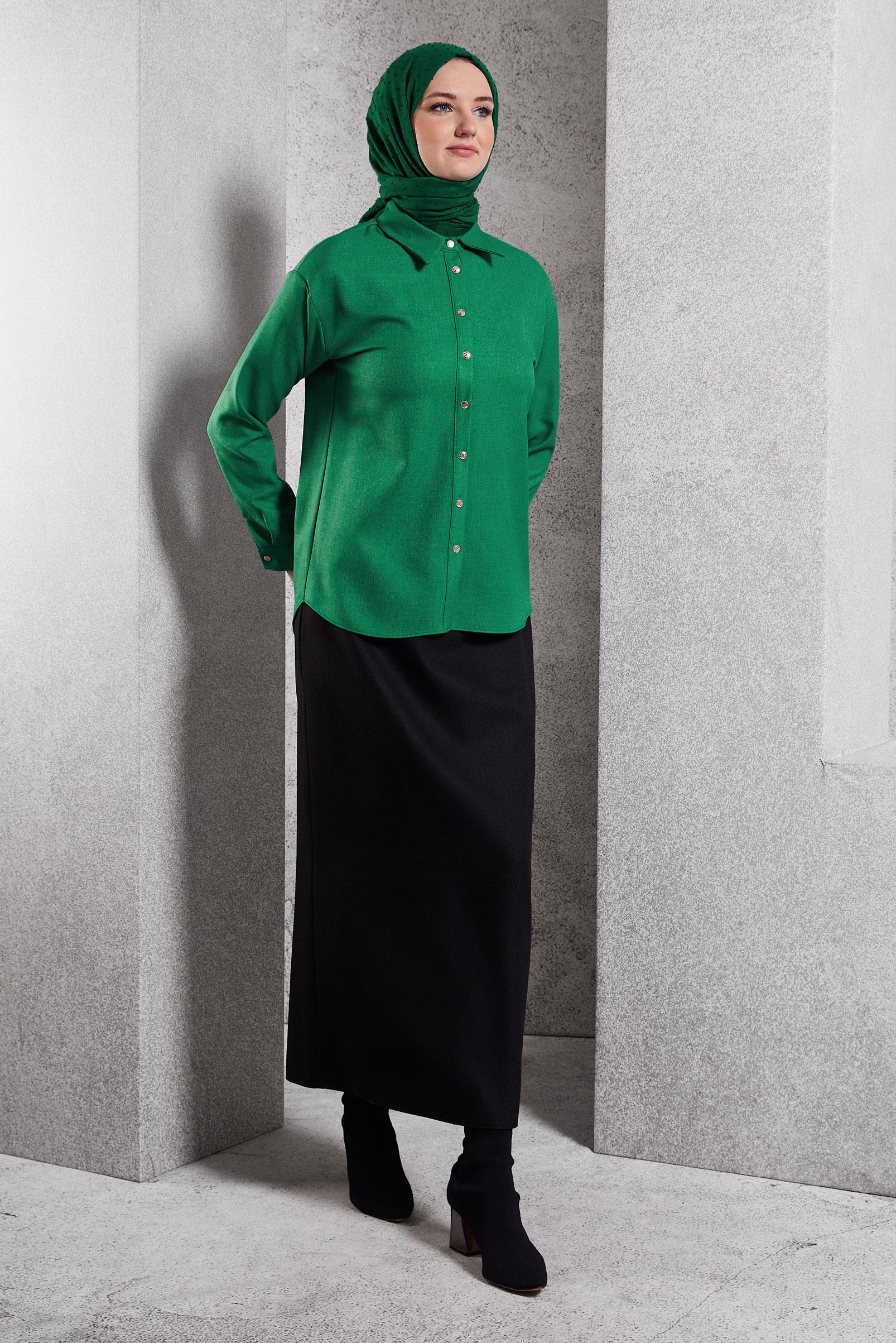 Hijab clothing GREEN SHIRT COLLAR BLOUSE 45126