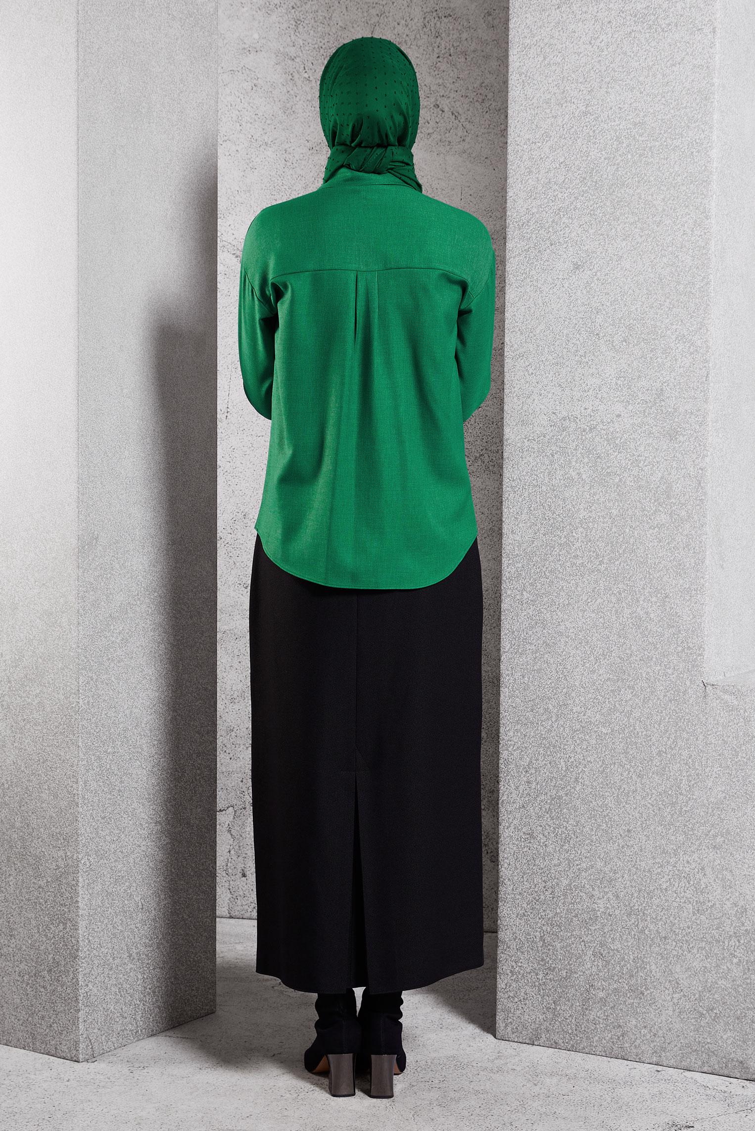 Hijab clothing GREEN SHIRT COLLAR BLOUSE 45126