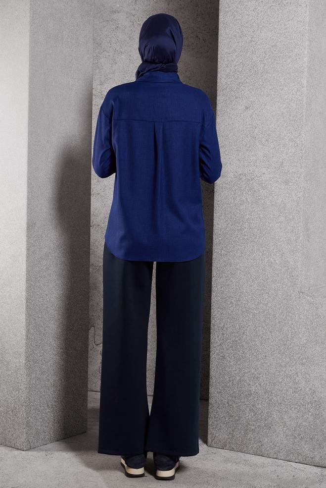 Vêtements hijab BLEU MARINE BLOUSE COL CHEMISE 45126 - ALVİNA