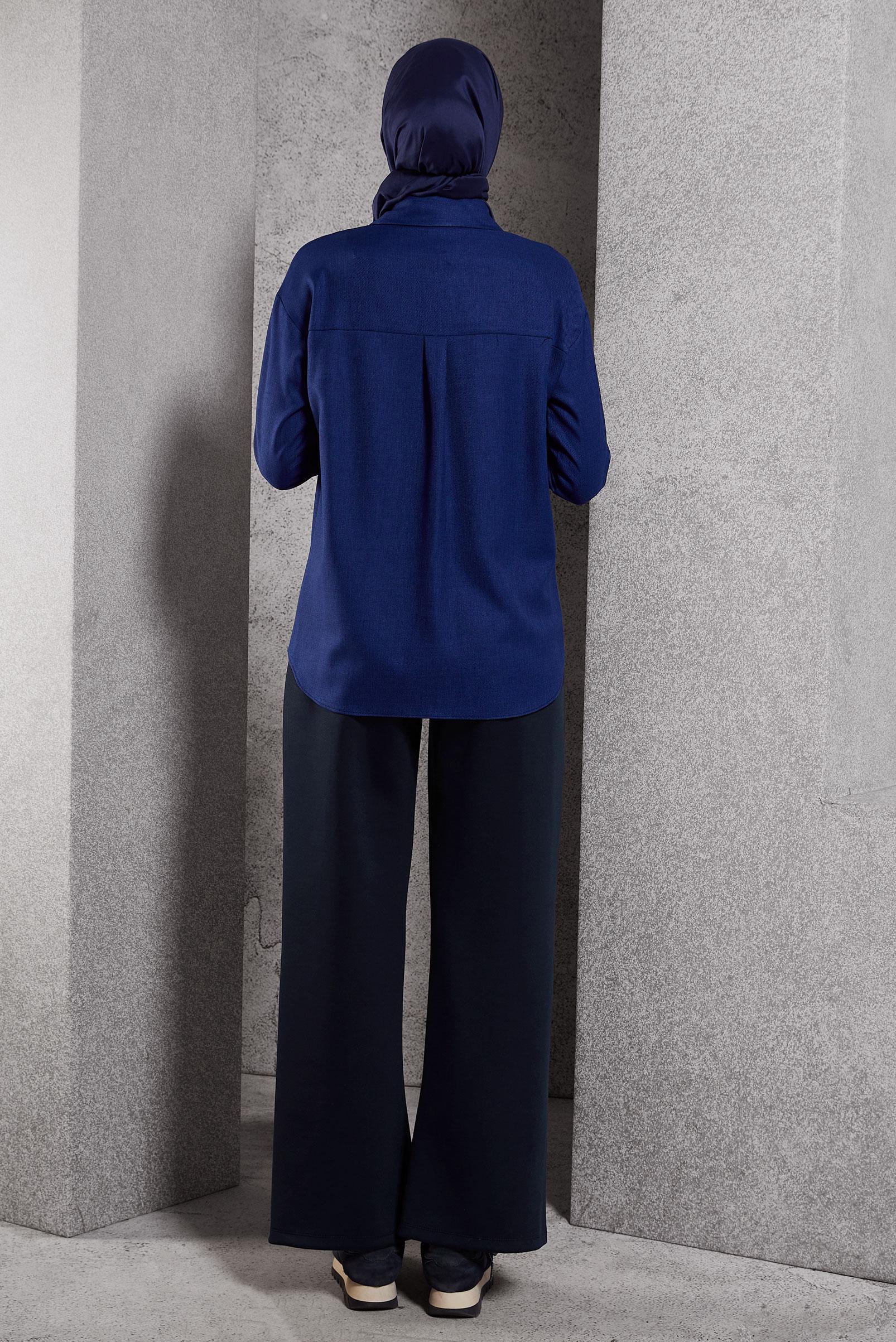 Tesettür giyim LACİVERT GÖMLEK YAKA BLUZ 45126