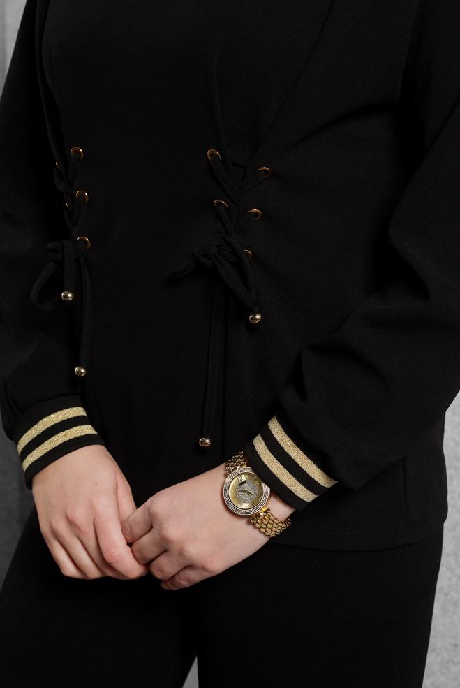 Vêtements hijab NOIR BLOUSE À DÉTAILS CRAVATE 45211 - ALVİNA