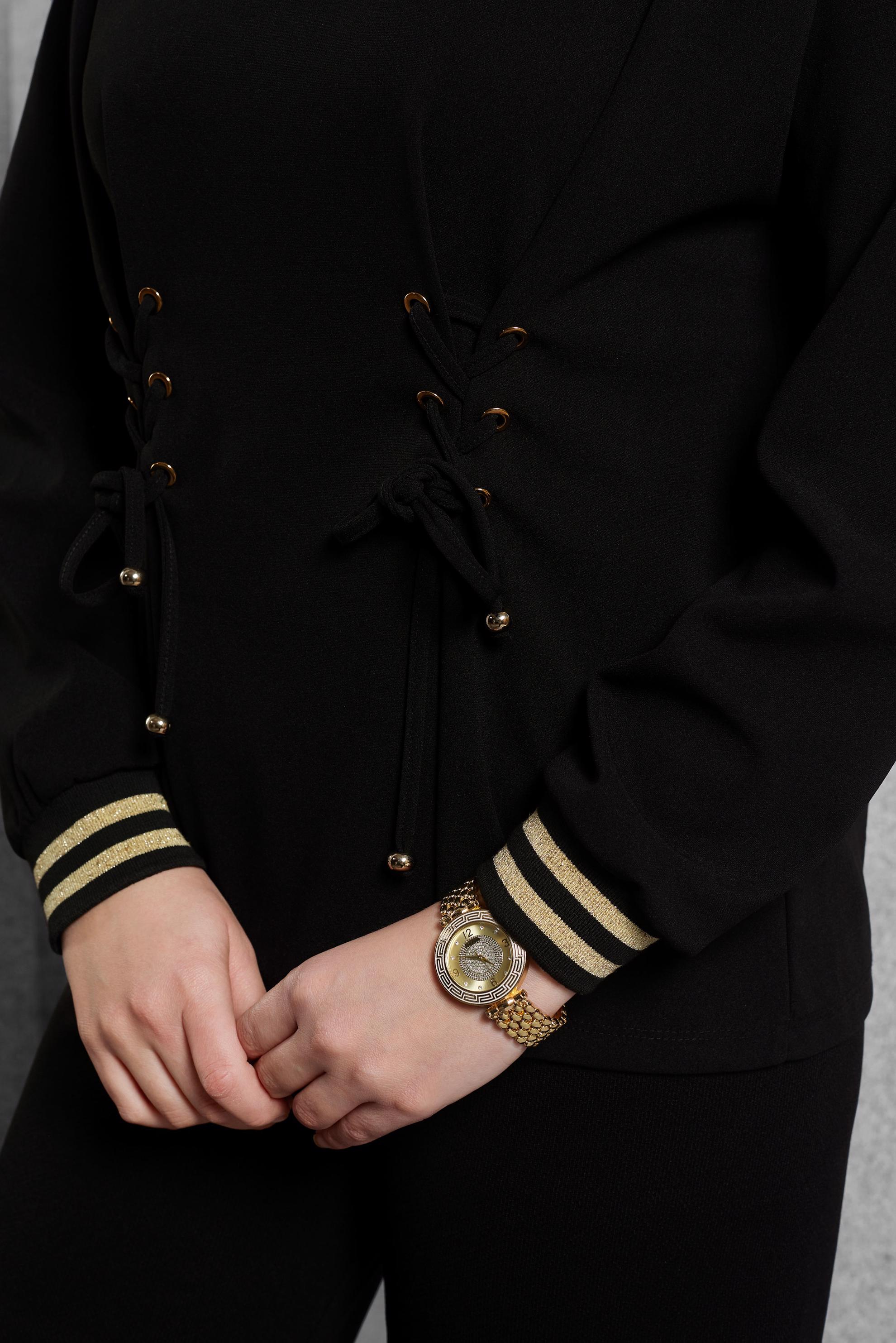 Tesettür giyim SİYAH BAĞCIK DETAYLI BLUZ 45211