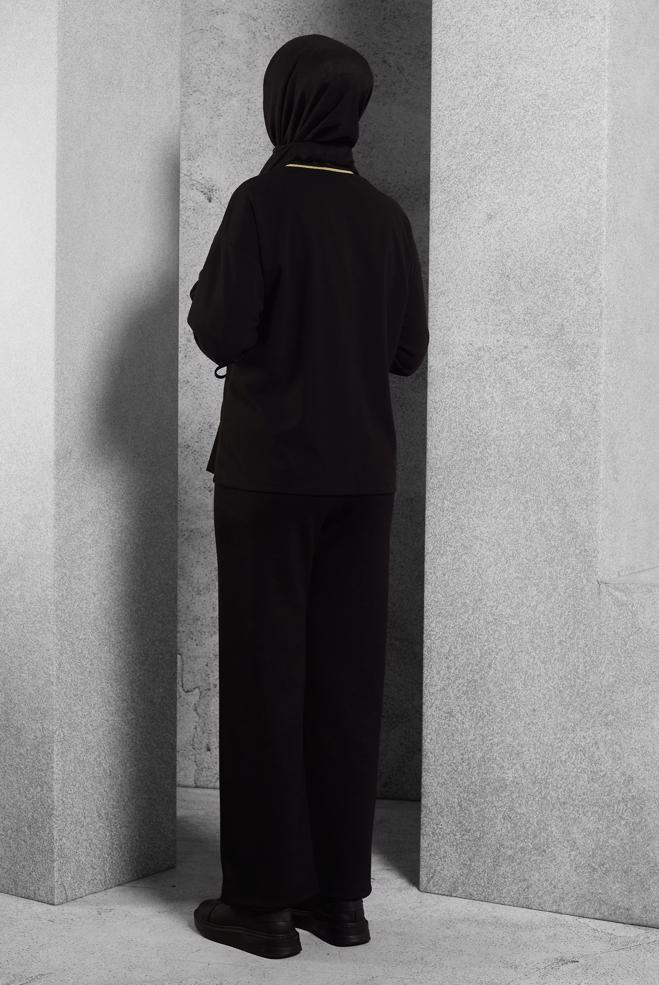 Vêtements hijab NOIR BLOUSE À DÉTAILS CRAVATE 45211 - ALVİNA