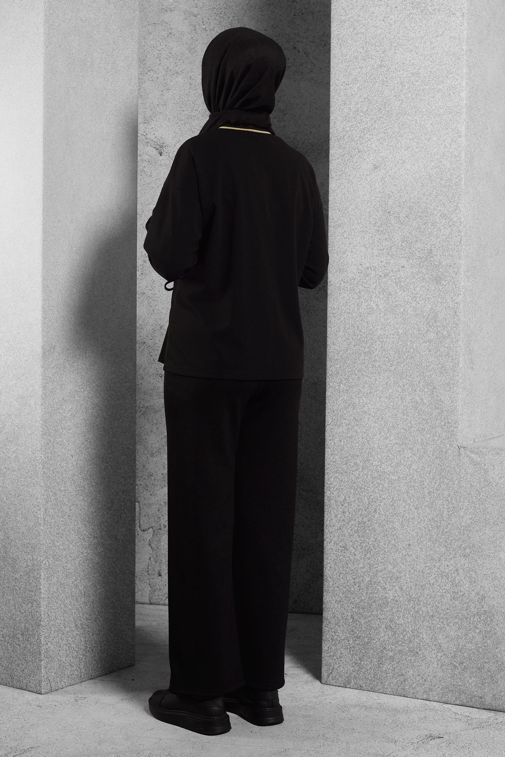 Tesettür giyim SİYAH BAĞCIK DETAYLI BLUZ 45211