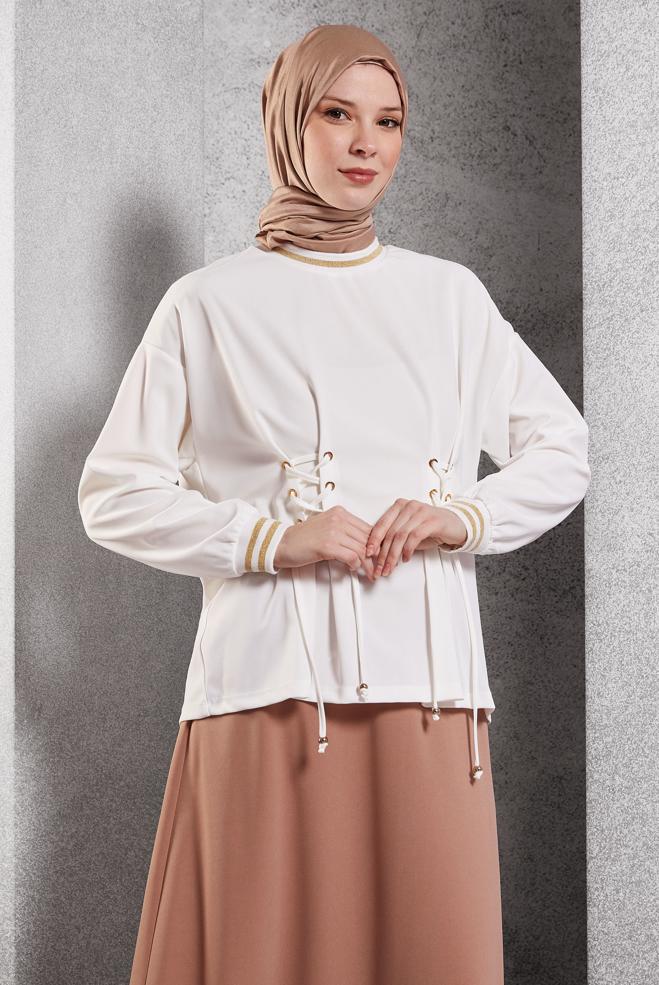 Vêtements hijab BLANC BLOUSE À DÉTAILS CRAVATE 45211 - ALVİNA