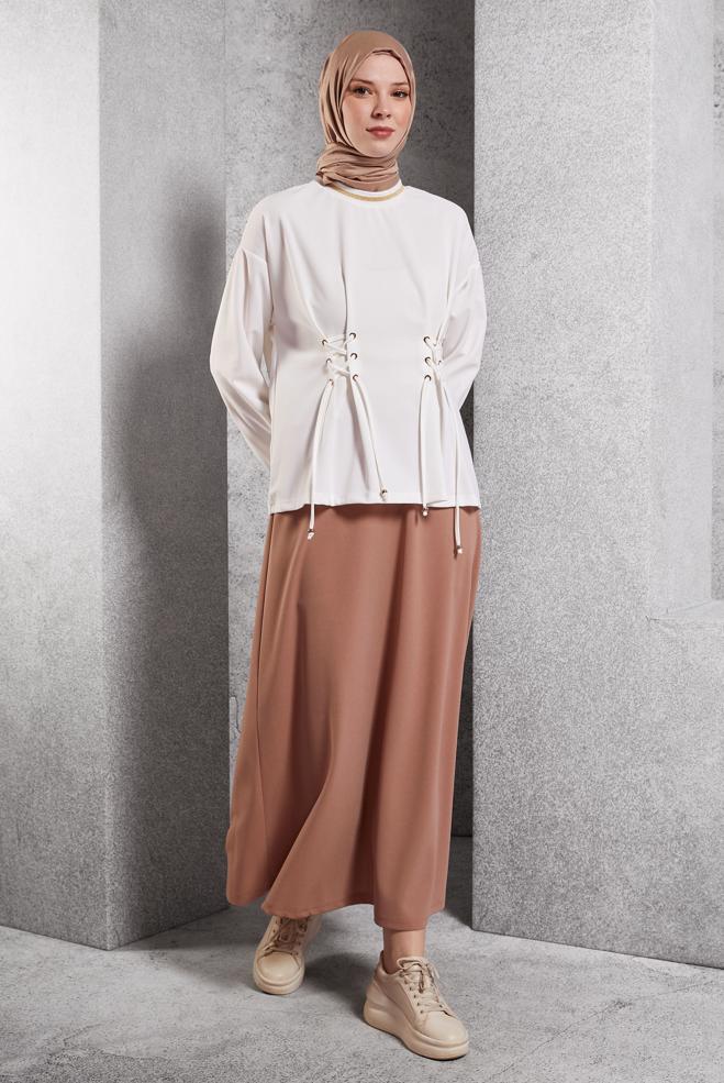 Vêtements hijab BLANC BLOUSE À DÉTAILS CRAVATE 45211 - ALVİNA