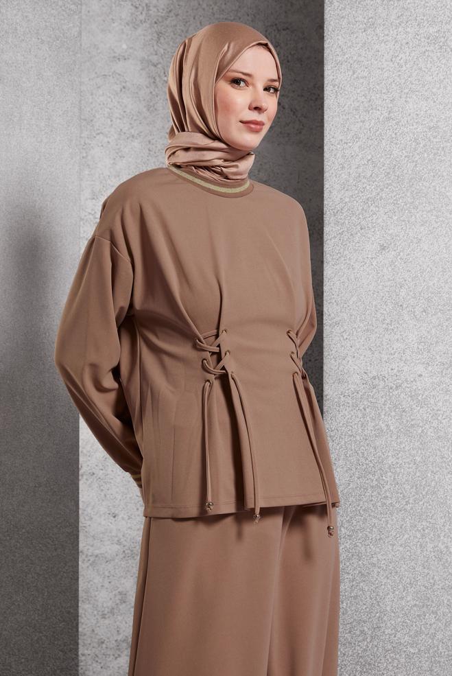 Vêtements hijab BEIGE BLOUSE À DÉTAILS CRAVATE 45211 - ALVİNA