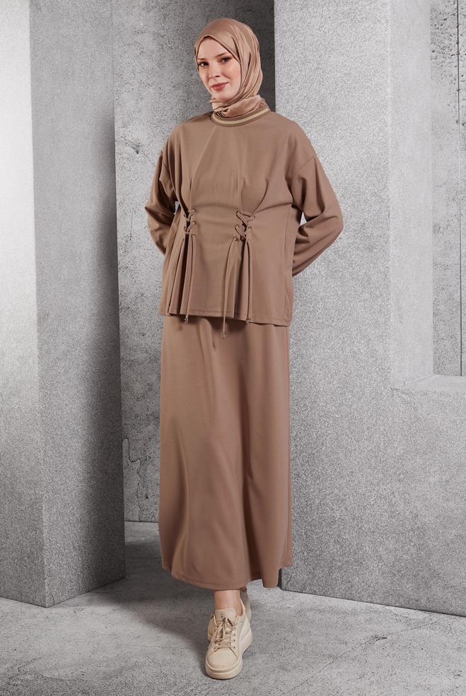 Vêtements hijab BEIGE BLOUSE À DÉTAILS CRAVATE 45211 - ALVİNA