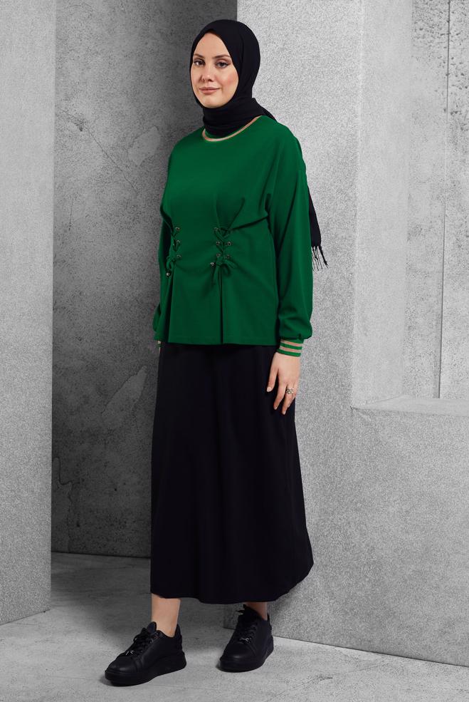 Vêtements hijab VERT BLOUSE À DÉTAILS CRAVATE 45211 - ALVİNA