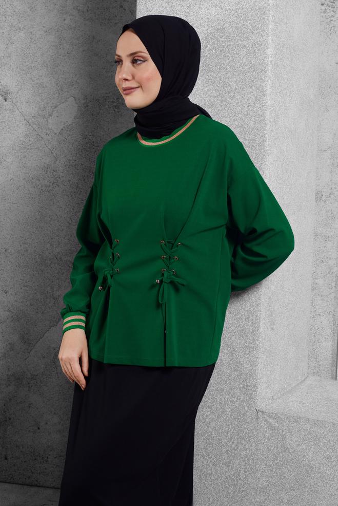 Vêtements hijab VERT BLOUSE À DÉTAILS CRAVATE 45211 - ALVİNA