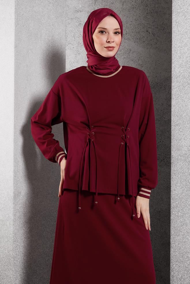 Vêtements hijab ROUGE BLOUSE À DÉTAILS CRAVATE 45211 - ALVİNA
