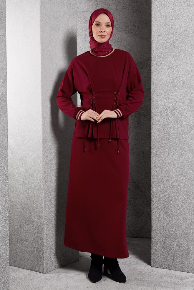 Vêtements hijab ROUGE BLOUSE À DÉTAILS CRAVATE 45211 - ALVİNA