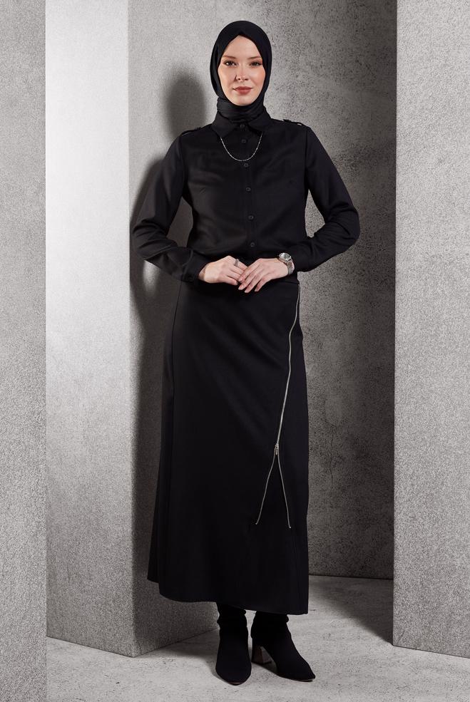Vêtements hijab NOIR BLOUSE COL CHEMISE 45240 - ALVİNA