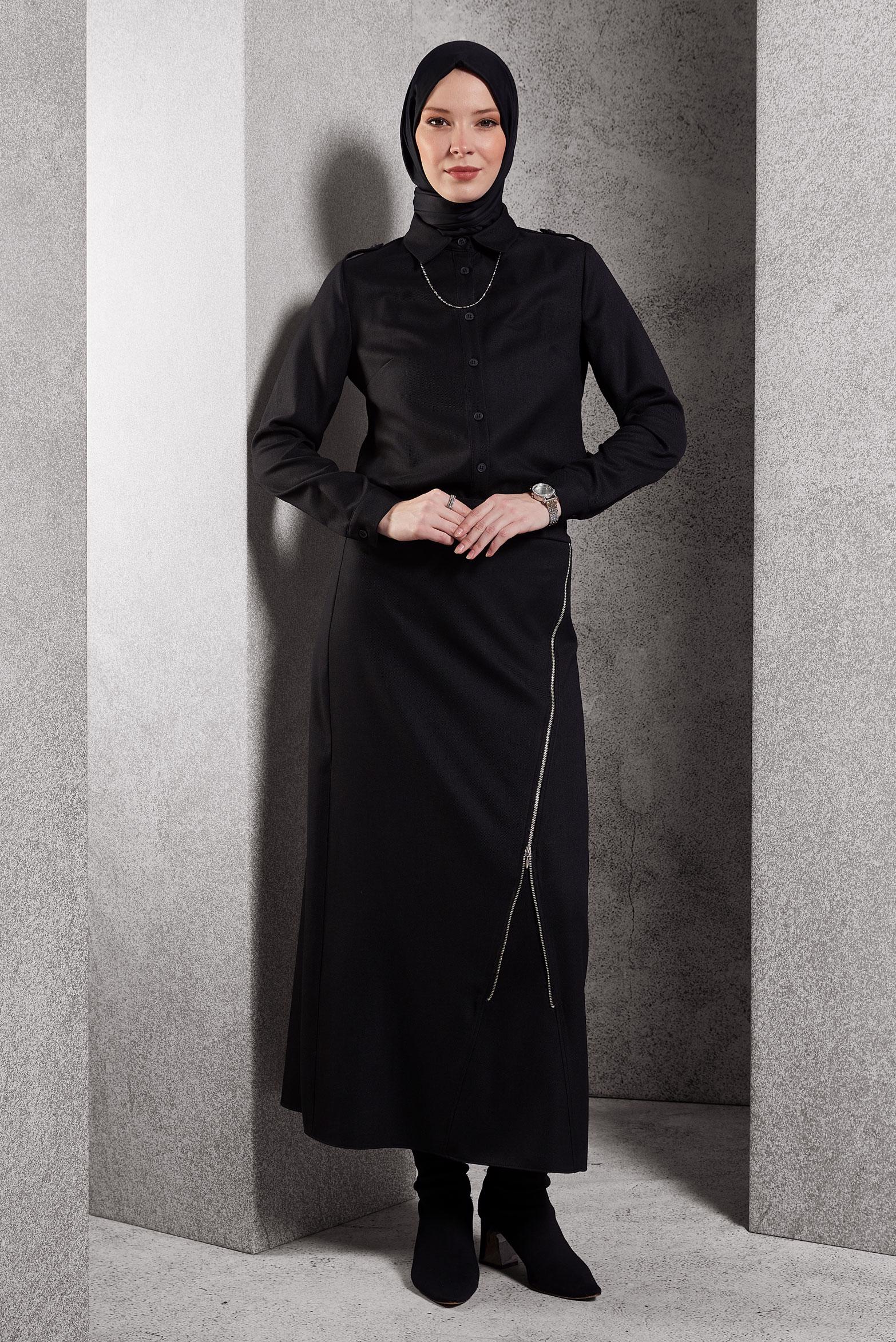 Tesettür giyim SİYAH GÖMLEK YAKA BLUZ 45240