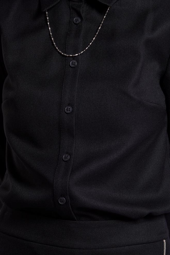 Vêtements hijab NOIR BLOUSE COL CHEMISE 45240 - ALVİNA