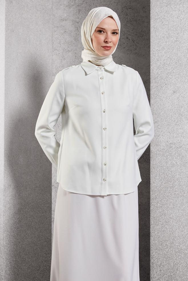 Vêtements hijab BLANC BLOUSE COL CHEMISE 45240 - ALVİNA