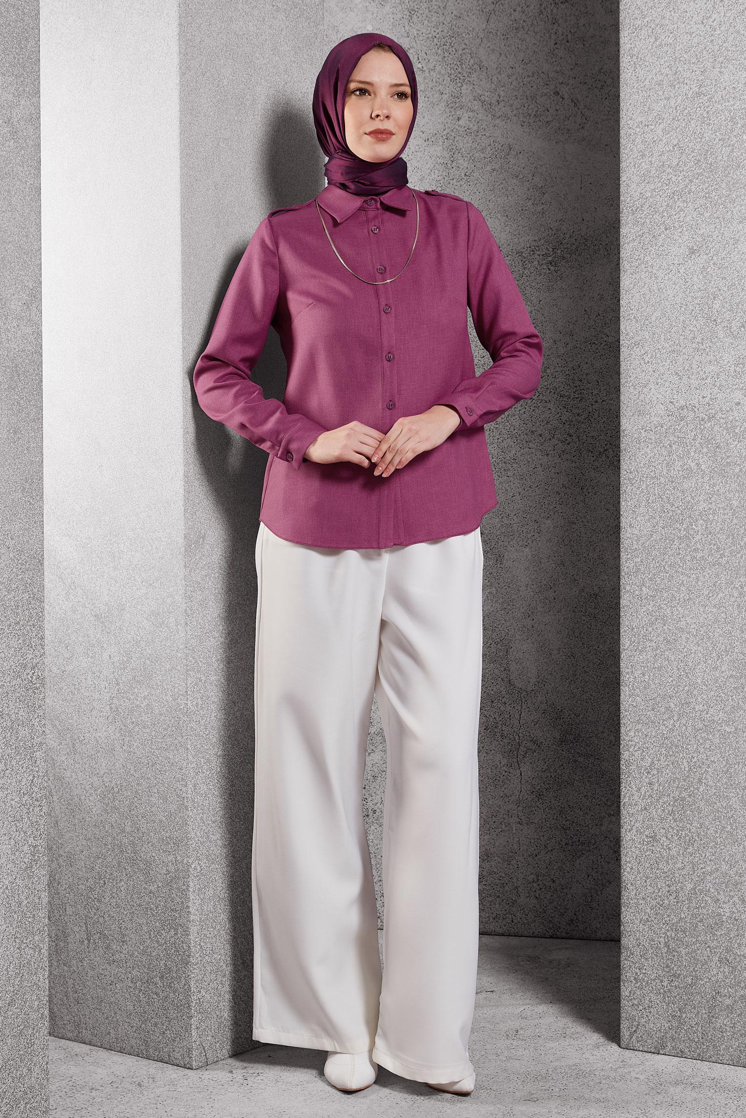 Tesettür giyim FUŞYA GÖMLEK YAKA BLUZ 45240