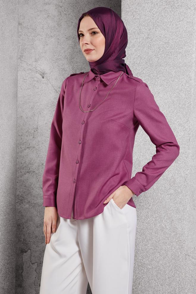 Vêtements hijab FUCHSIA BLOUSE COL CHEMISE 45240 - ALVİNA